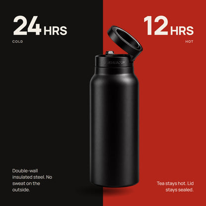 Double-wall insulation keeps drinks cold for 24 hours and hot for 12 hours